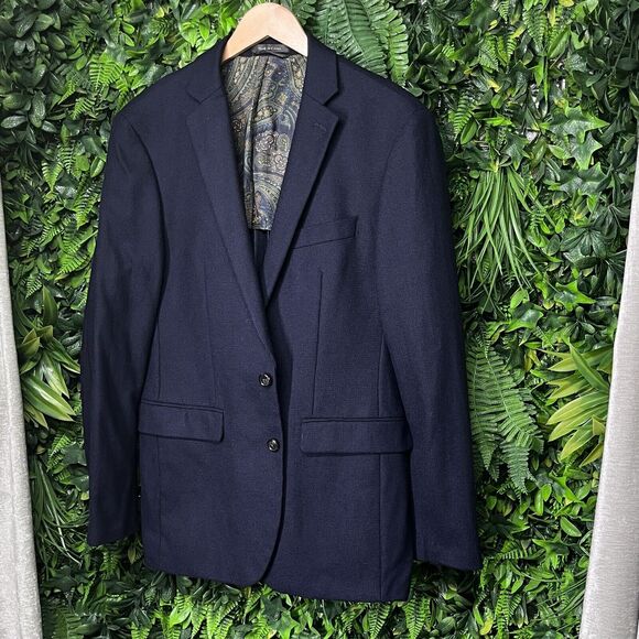 RALPH LAUREN Blazer Jacket Men 40R Blue 100% Wool Sport Coat Paisley‎ Lined - Picture 1 of 10
